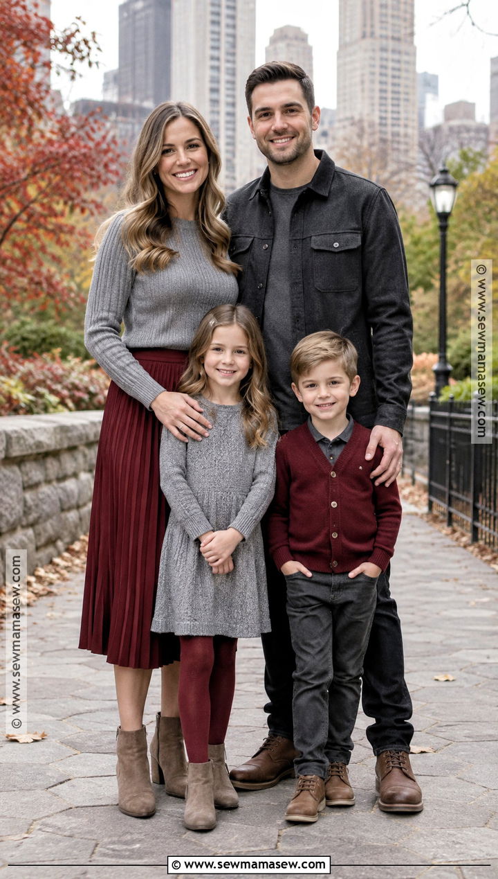 Cranberry Red And Gray Family Outfit - 15 Fall Family Pictures Outfits Red