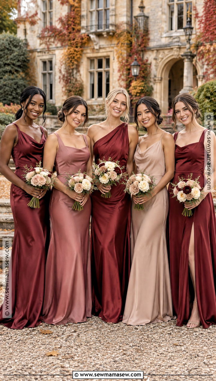 Cranberry Rosewood and Nude Bridesmaid Dresses - 20 fall bridesmaid dresses color palettes
