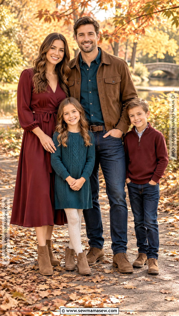 Cranberry and Deep Teal Family Photo Outfits - 15 fall family pictures outfits jewel tones