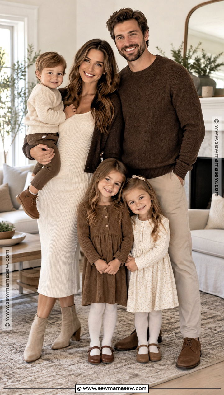 Cream And Brown Indoor Family Photo Outfits - 20 fall winter family photo outfits