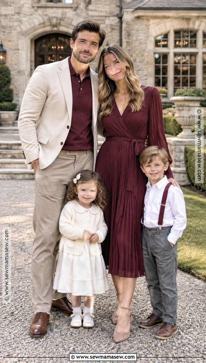 Cream And Burgundy Dressy Fall Family Portrait Outfit - 20 fall portrait outfits for family
