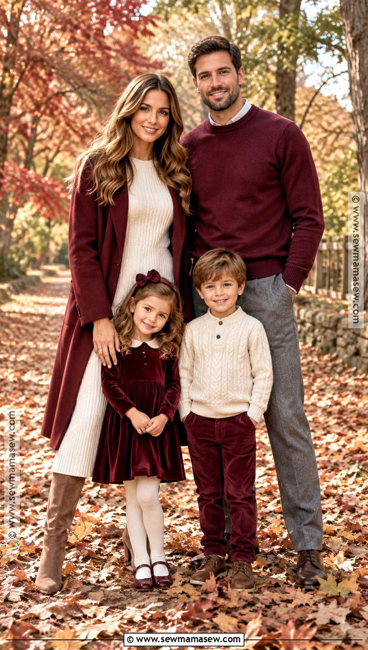 Cream And Burgundy Fall Family Photo Outfits - 15 fall outdoor family photo outfit ideas