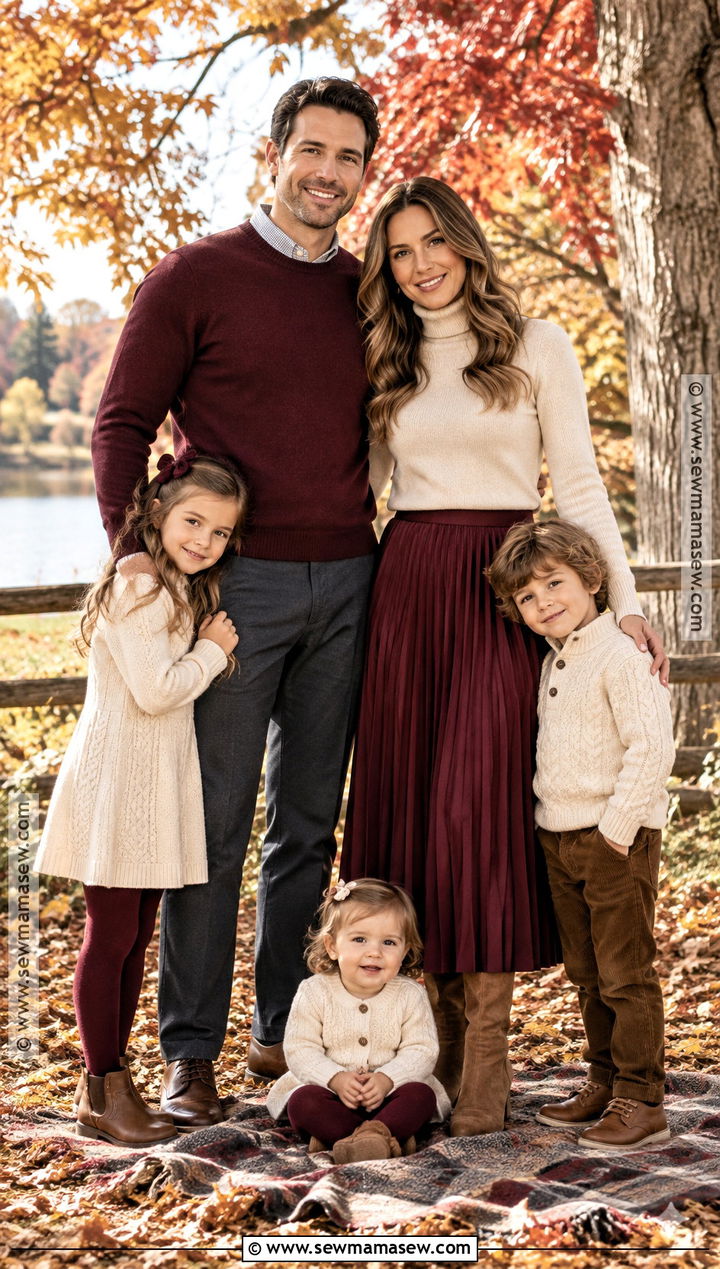 Cream And Burgundy Family Photo Outfit - 15 cream fall outfit family photos ideas