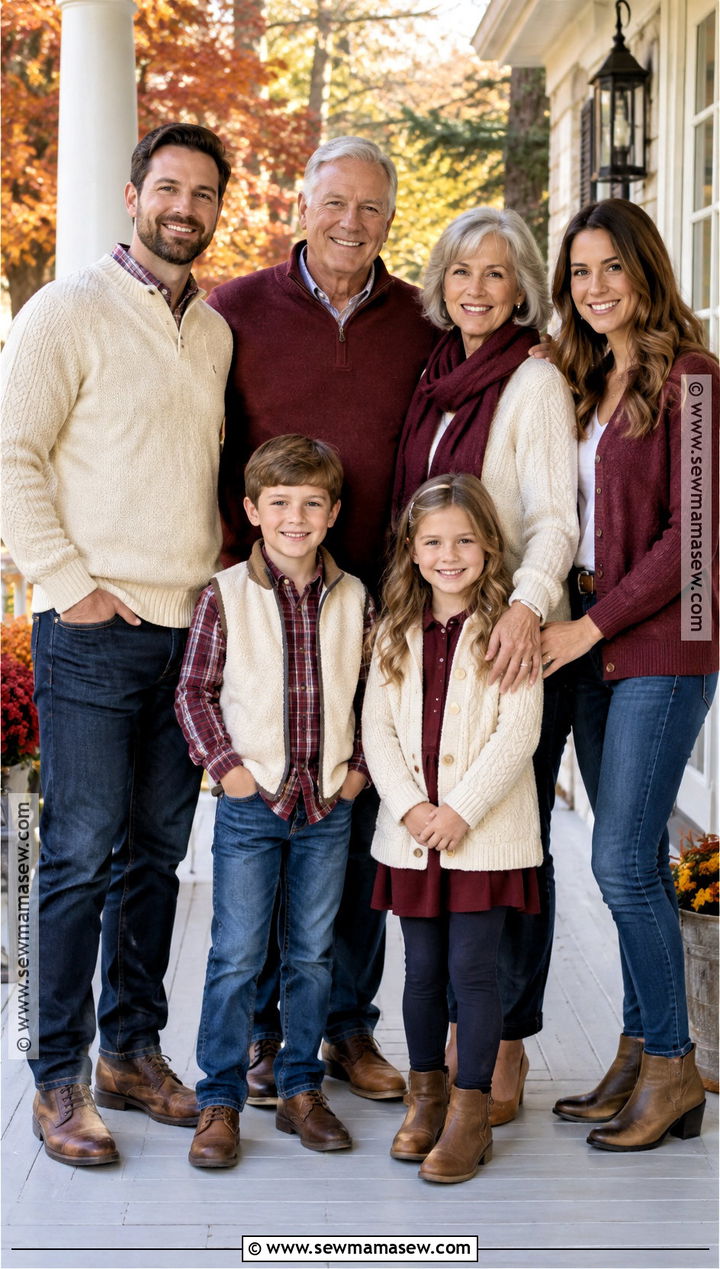 Cream And Burgundy Layers With Mixed Jeans - 20 fall family photos jeans