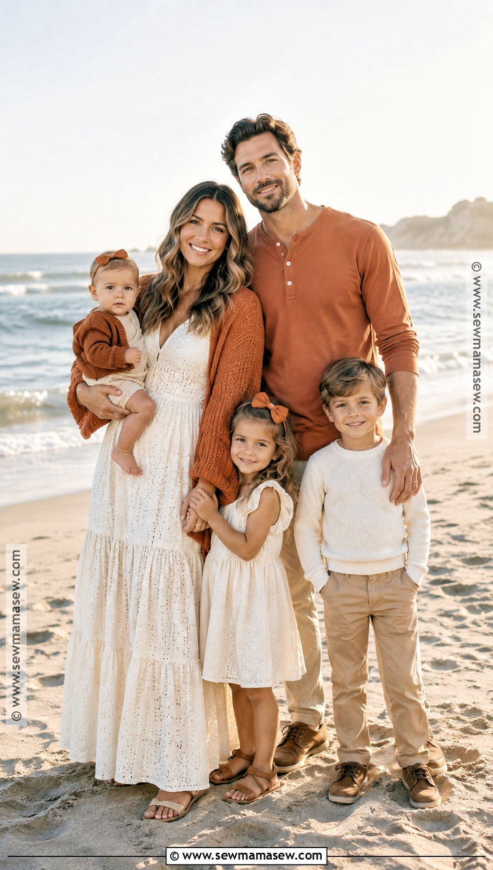 Cream And Burnt Orange Beach Family Outfit - 15 fall family pictures outfits beach