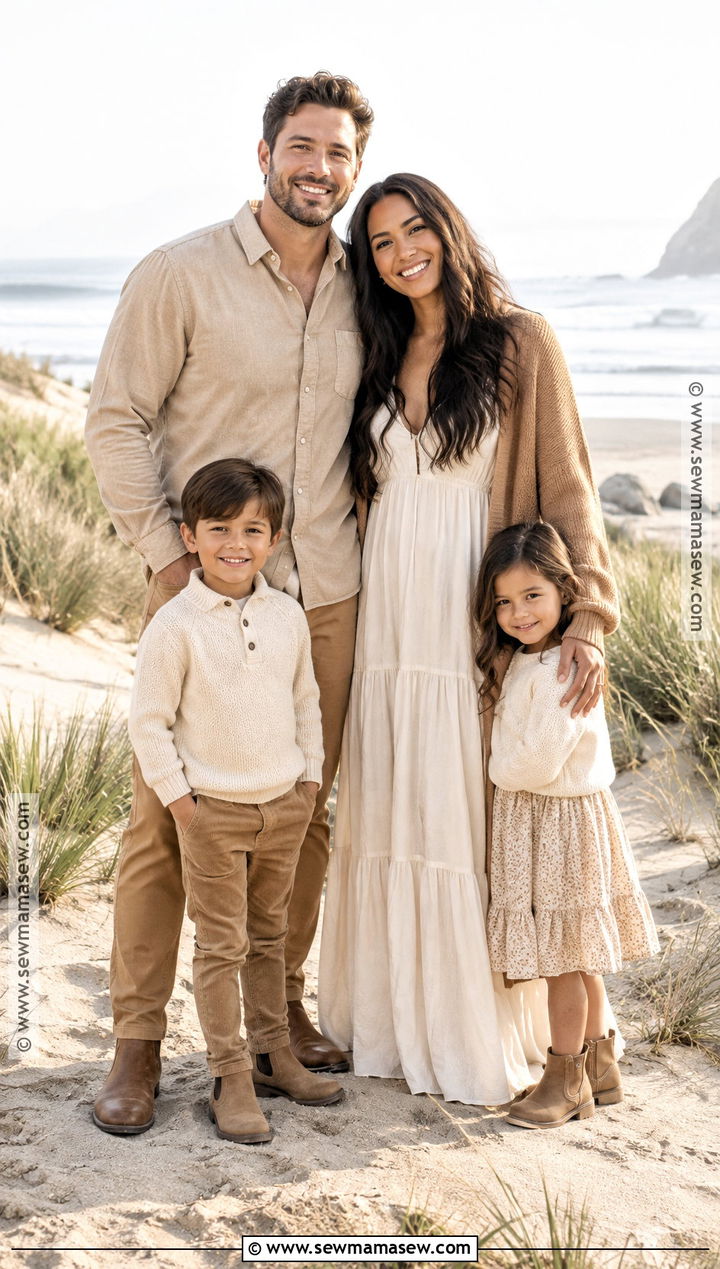 Cream And Camel Fall Beach Family Photo Outfits - 20 fall beach family photos outfits