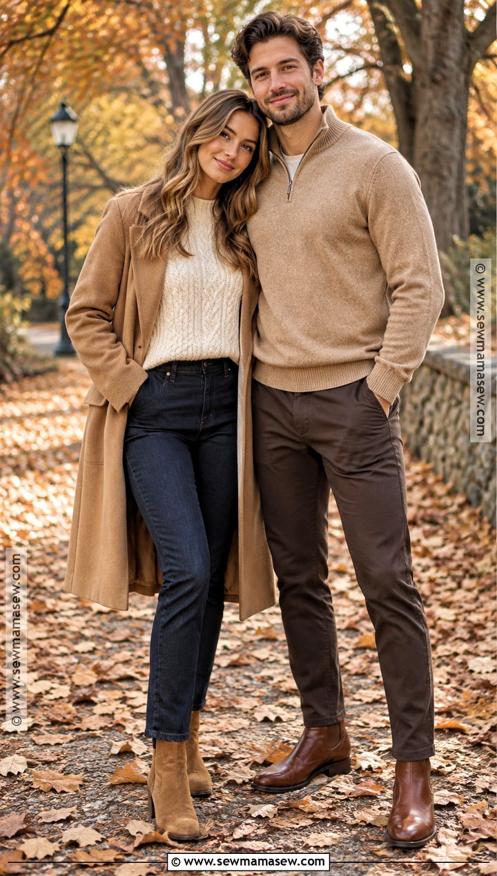 Cream And Camel Fall Couple Photoshoot Outfit - 20 couples photoshoot outfits fall