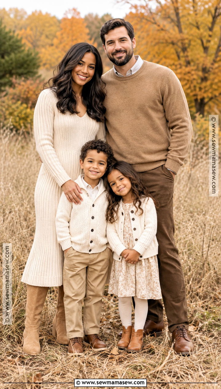 Cream And Camel Fall Family Outfit - 20 Fall Photoshoot Family Outfits