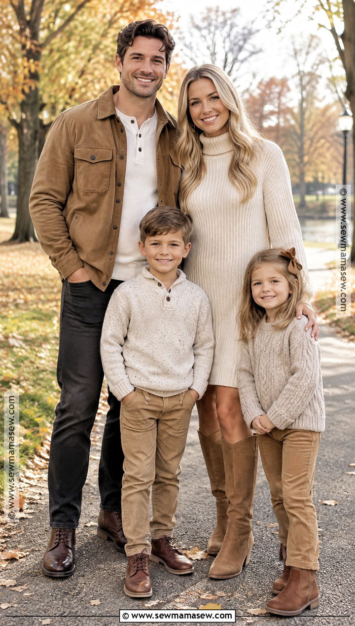 Cream And Camel Fall Sunset Family Outfits - 15 fall sunset family pictures outfits