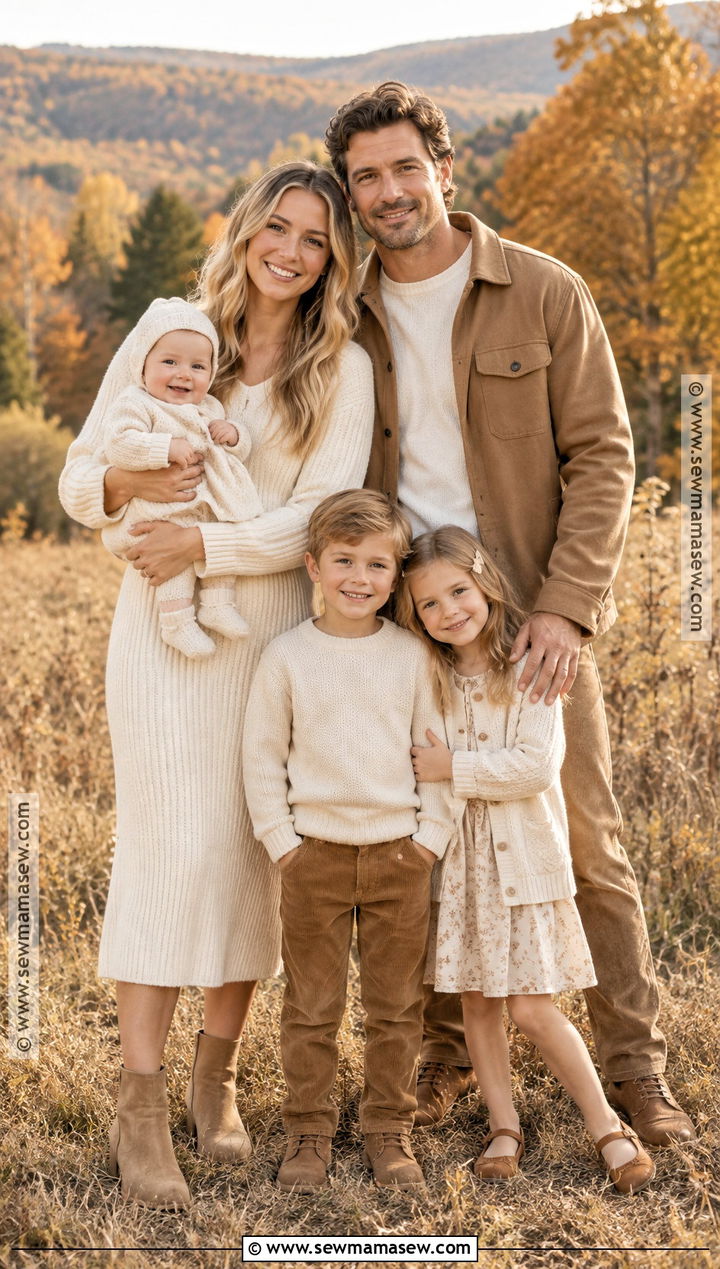 Cream And Camel Family Photoshoot Outfit - 25 autumn family photoshoot outfits