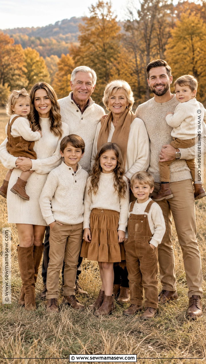 Cream And Camel Large Family Fall Photoshoot Outfits - 15 Large Family Fall Photoshoot Outfits