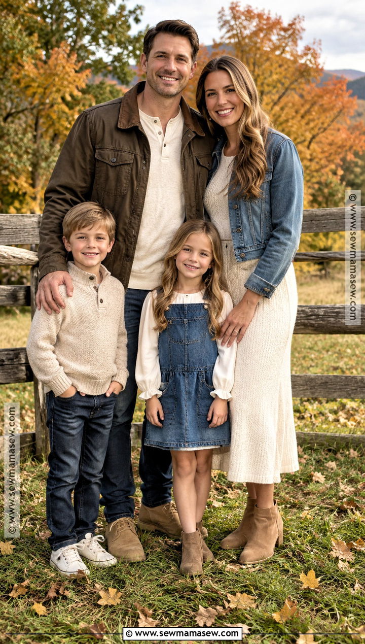 Cream And Dark Denim Fall Family Picture Outfits - 15 fall family pictures outfits 4 people