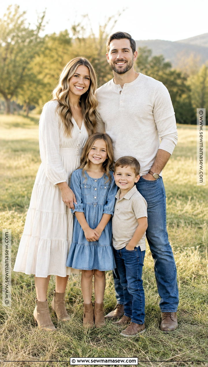 Cream And Denim Early Fall Family Photo Outfits - 20 early fall family photo outfits