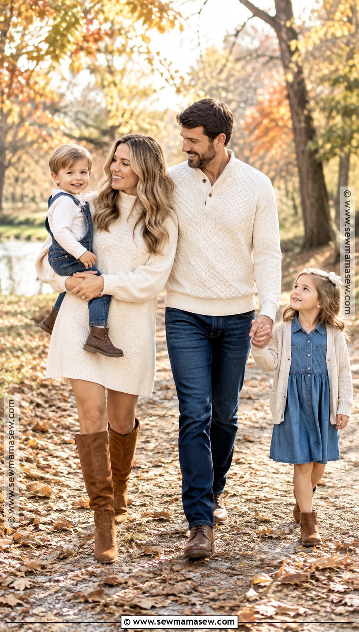 Cream And Denim Fall Family Photoshoot Outfit - 15 outdoor fall family photoshoot outfits