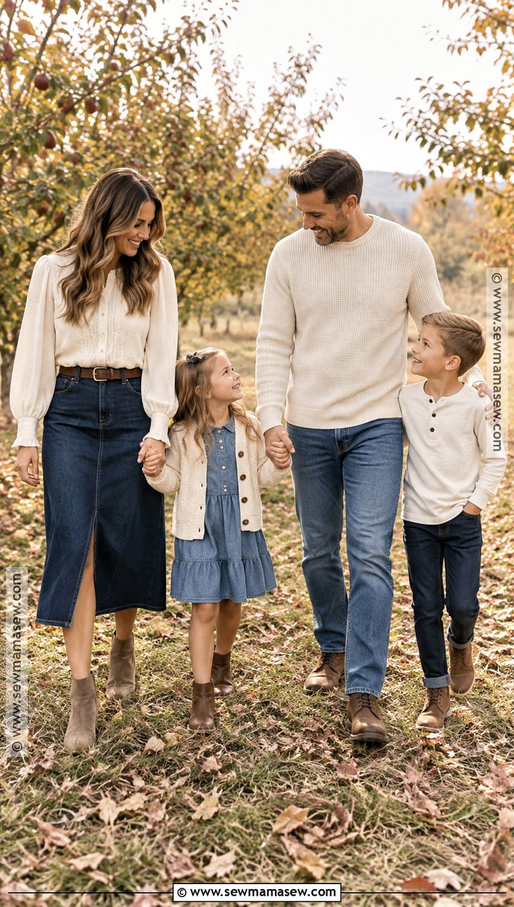 Cream And Denim Fall Family Picture Outfits - 20 Neutral Family Picture Outfits Fall