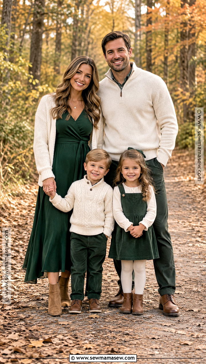 Cream And Forest Green Fall Family Outfits - 15 fall family matching outfits
