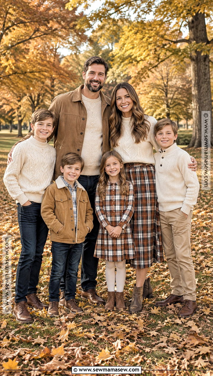 Cream And Plaid Large Family Fall Photoshoot Outfits - 15 Large Family Fall Photoshoot Outfits