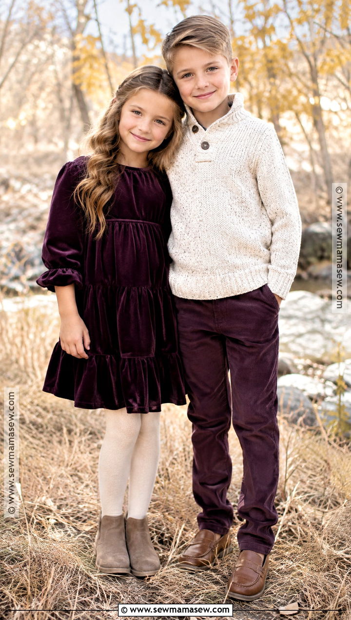 Cream And Plum Sibling Fall Outfit - 15 Sibling Fall Photoshoot Outfits