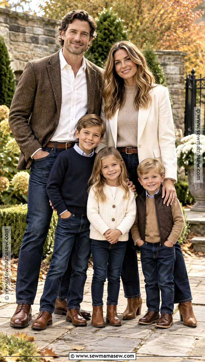 Cream Blazers And Dark Jeans Family Outfit - 20 october family photos outfits jeans