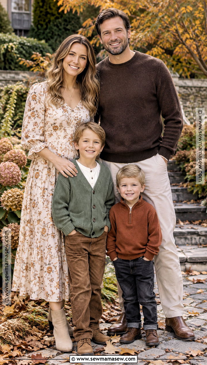 Cream Brown And Muted Floral October Family Photo Outfits - 15 october family photos outfits colors