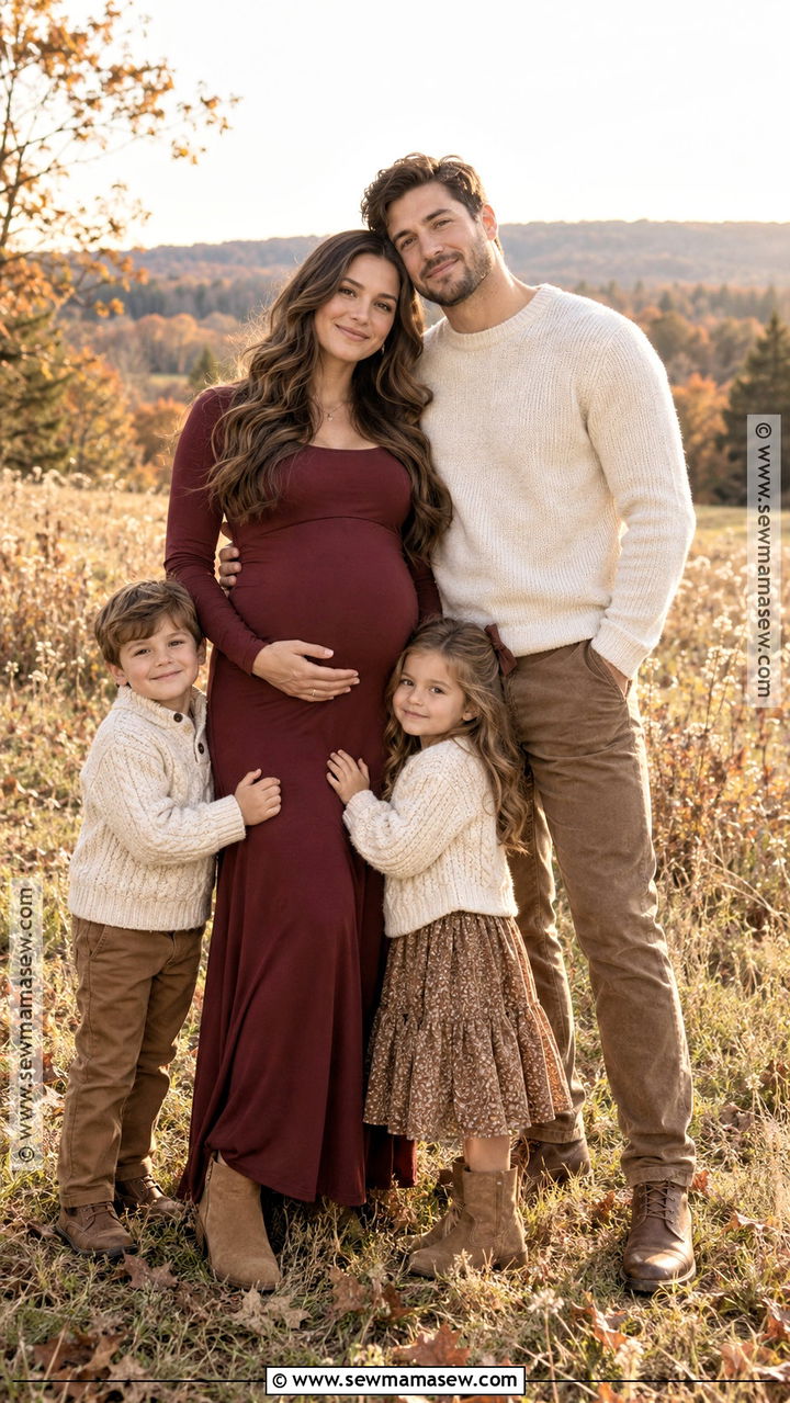 Cream Brown and Burgundy Family Maternity Photoshoot Outfit - 20 November Maternity Photoshoot Outfits