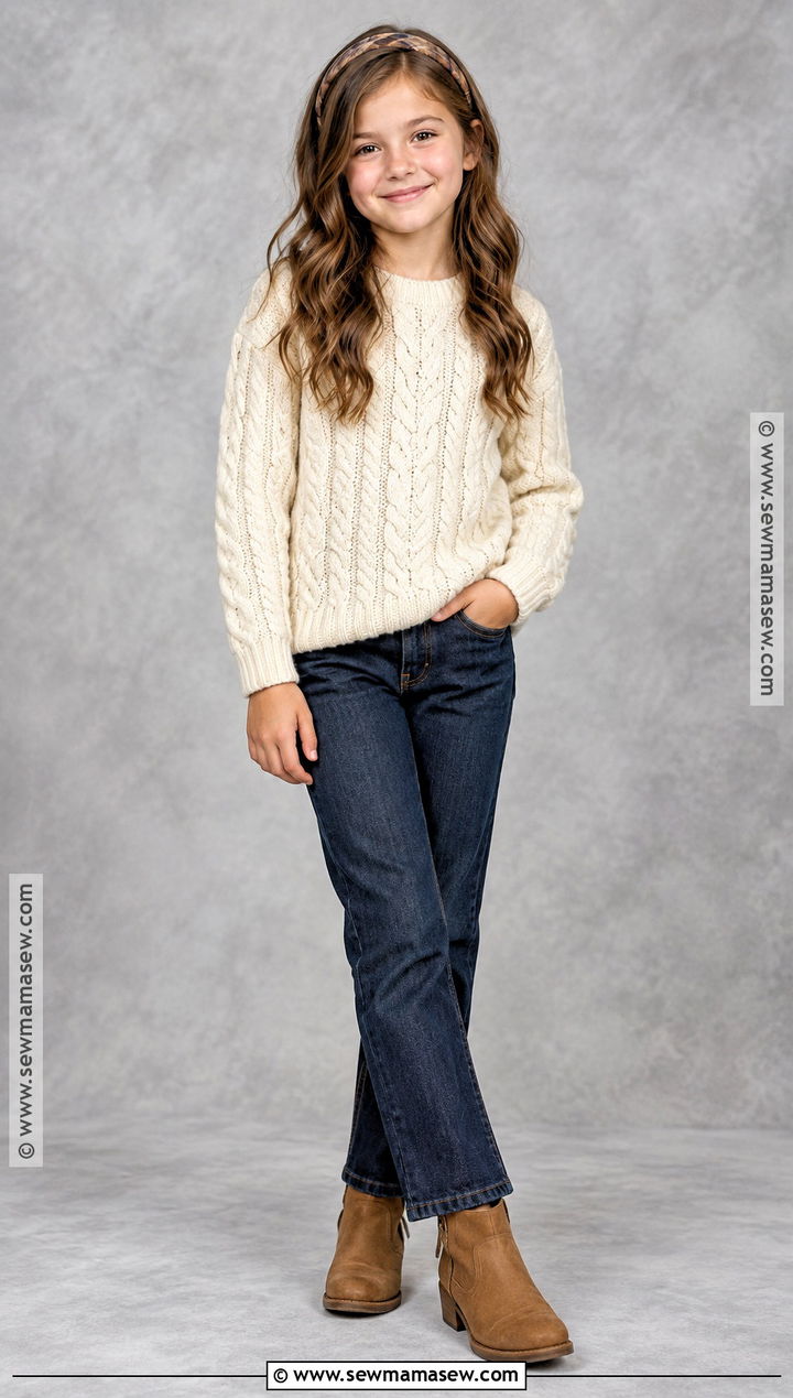 Cream Cable Knit Sweater And Jeans School Photo Outfit - 15 fall school photos outfits