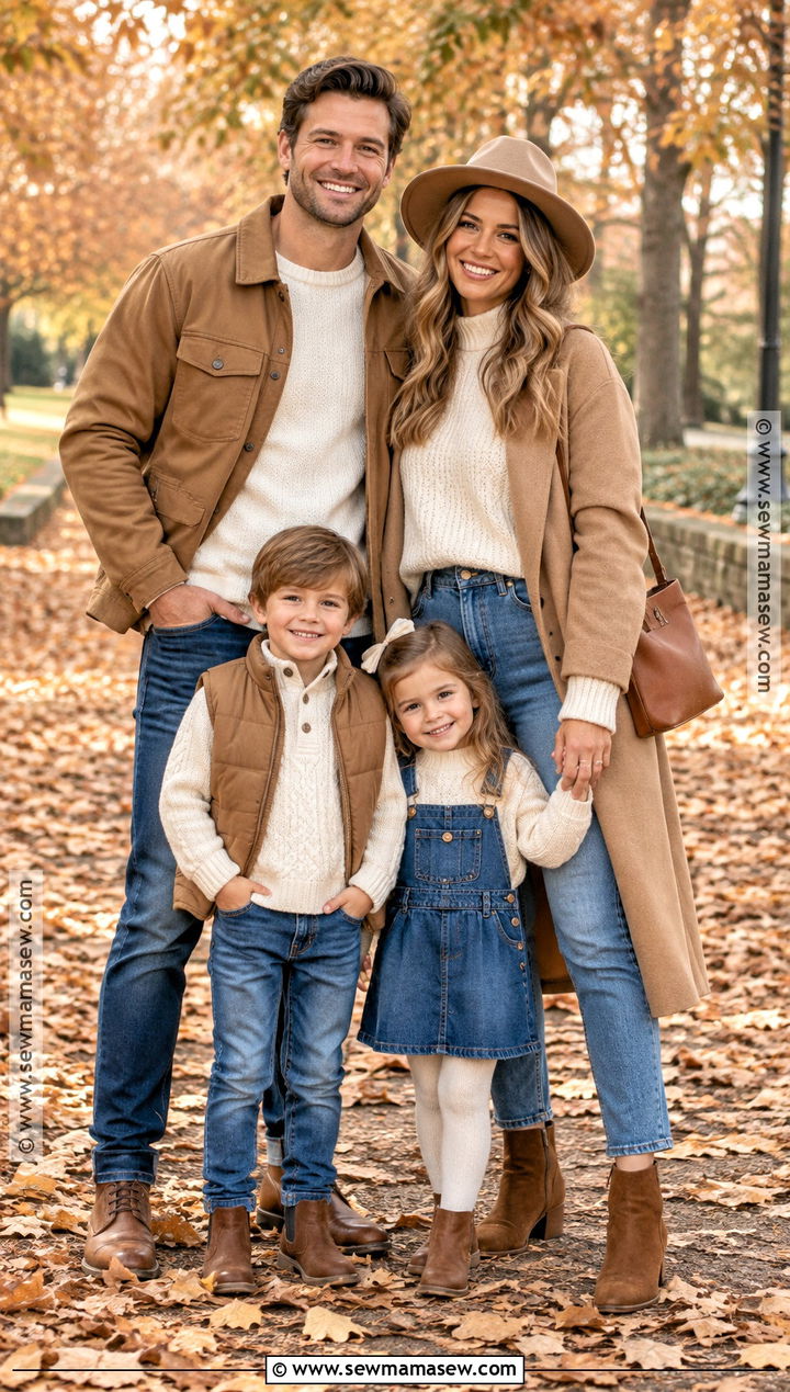 Cream Camel And Denim Fall Family Outfit - 20 fall family outfit ideas