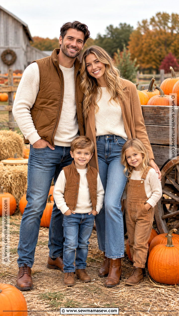 Cream Camel And Denim Family Pumpkin Patch Outfit - 15 family pumpkin patch outfits