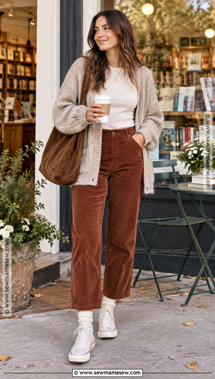 Cream Converse With Corduroy Pants And A Cardigan - 15 Converse Sneakers Fall Fashion