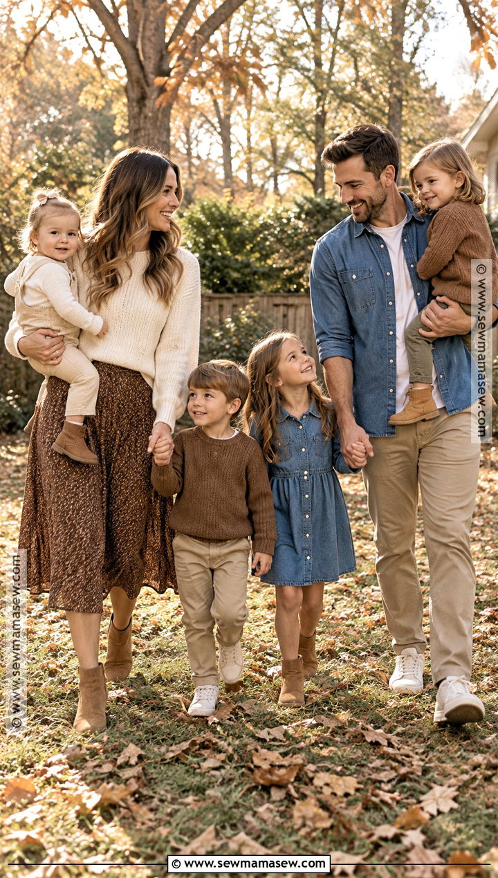 Cream Denim And Soft Brown Family Fall Photo Outfit - 15 family fall pics outfits