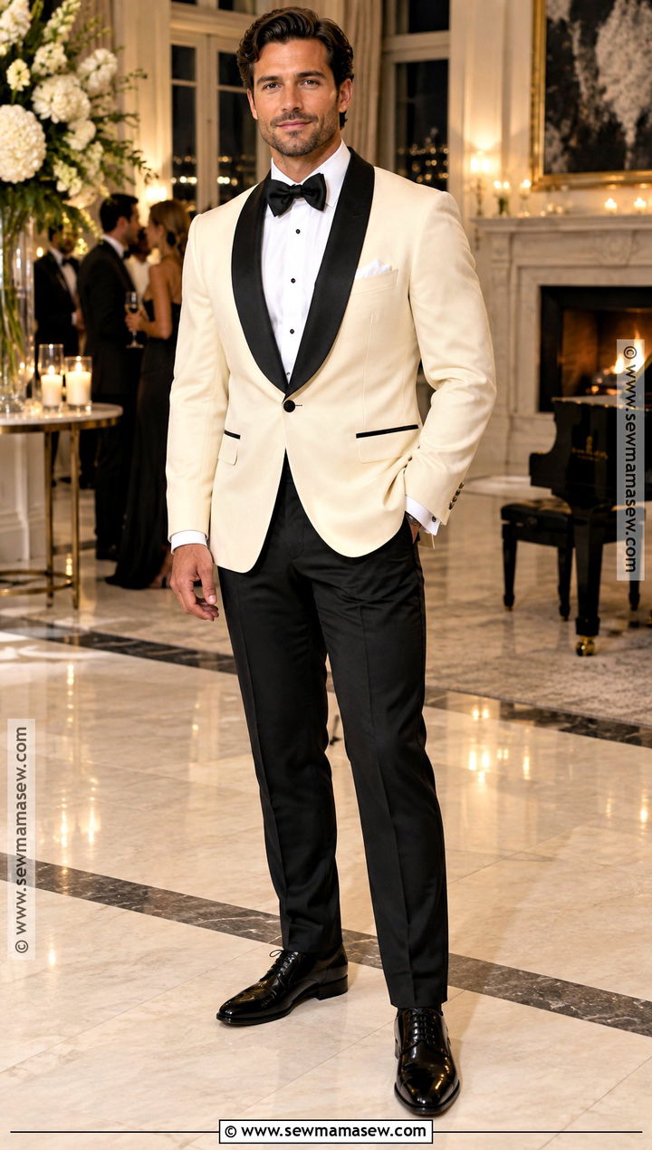 Cream Dinner Jacket With Black Formal Trousers - 15 Formal Mens Fall Fashion Ideas