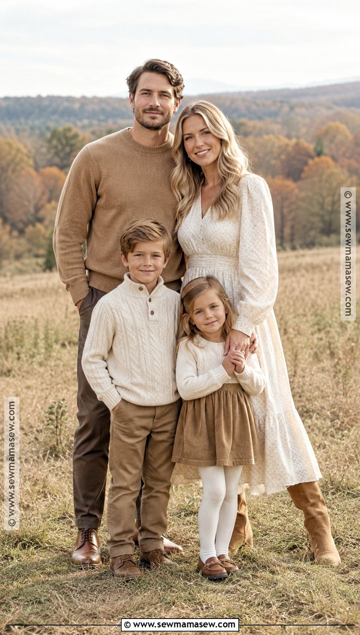 Cream Dress And Camel Family Photo Outfit - 15 cream fall outfit family photos ideas