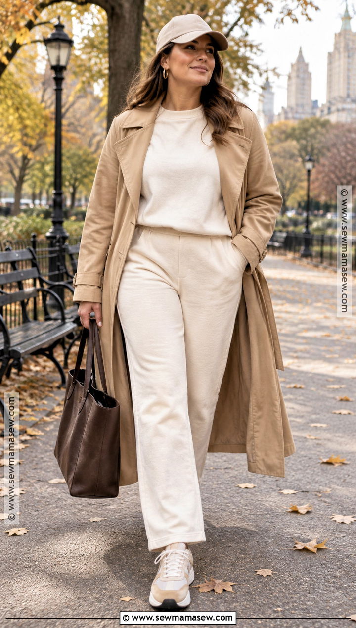 Cream Fall Sweats And Trench Coat Outfit - 20 fall sweats outfits