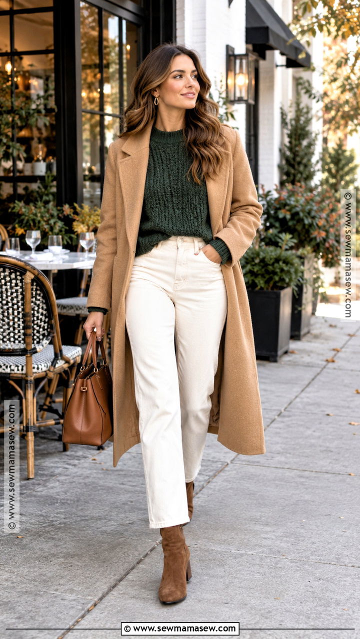 Cream Jeans And Chunky Sweater Fall Brunch Outfit - 20 Fall Outfits Brunch