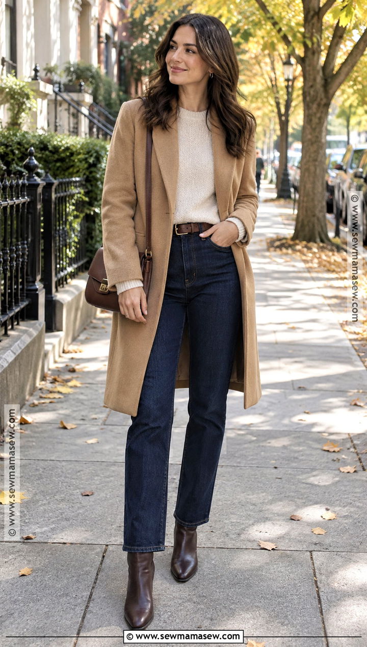 Cream Knit And Dark Jeans Fall Outfit - 15 fall outfits classic minimal chic