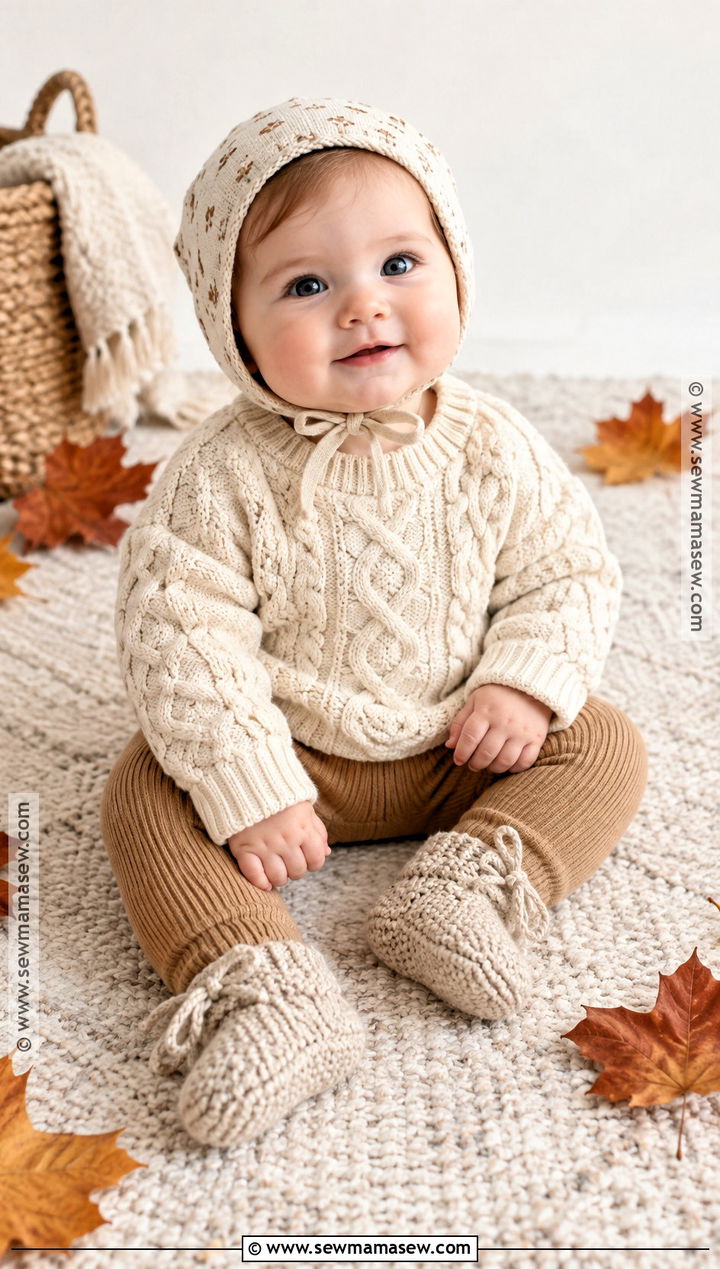 Cream Knit Baby Sweater With Ribbed Leggings - 15 Knit Baby Sweater Fall Style Ideas