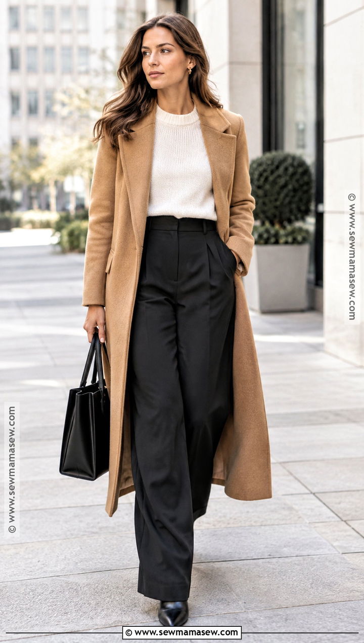 Cream Knit Sweater With Black Wide Leg Pants - 15 Cream Knit Sweater Fall Fashion Ideas