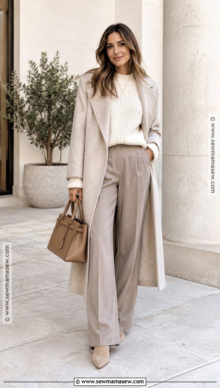 Cream Knit Sweater With a Monochrome Neutral Outfit - 15 Cream Knit Sweater Fall Fashion Ideas