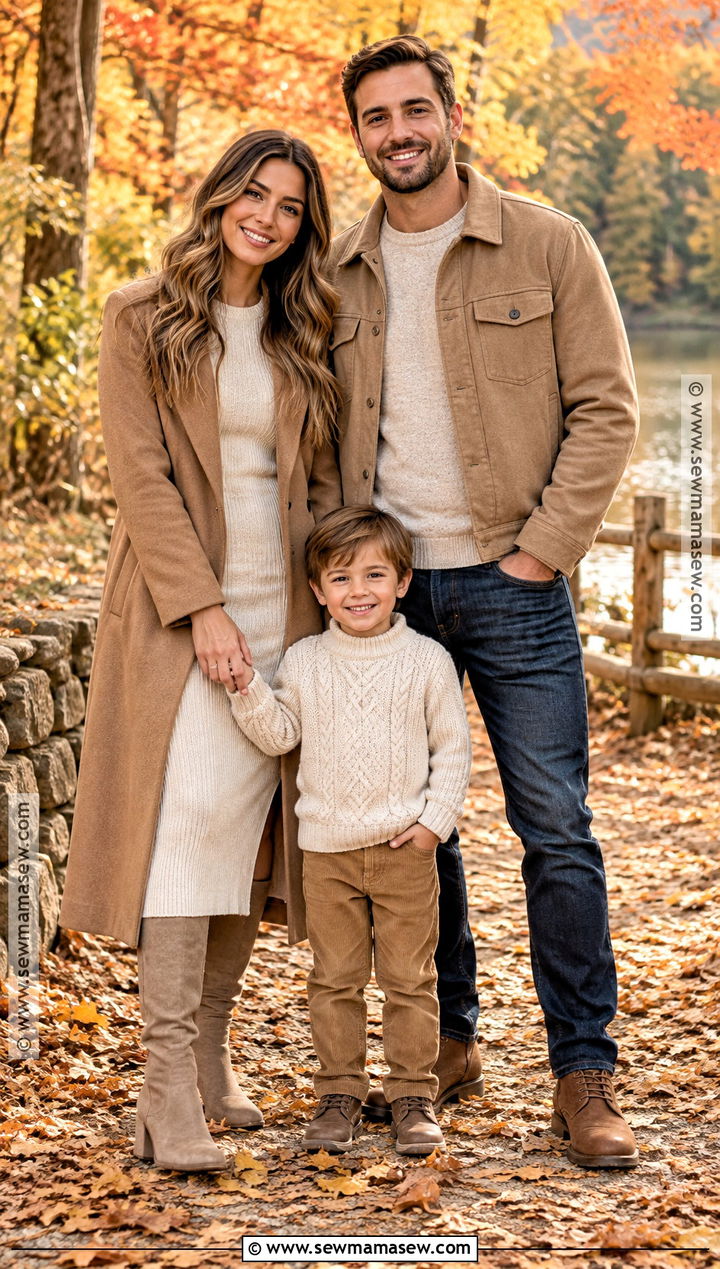 Cream Knit and Camel Coat Fall Family Photoshoot Outfit - 15 fall photoshoot outfits family of 3