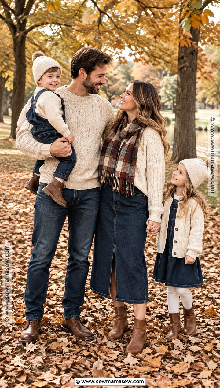 Cream Knit and Dark Denim Fall Family Outfits - 25 fall family outfits