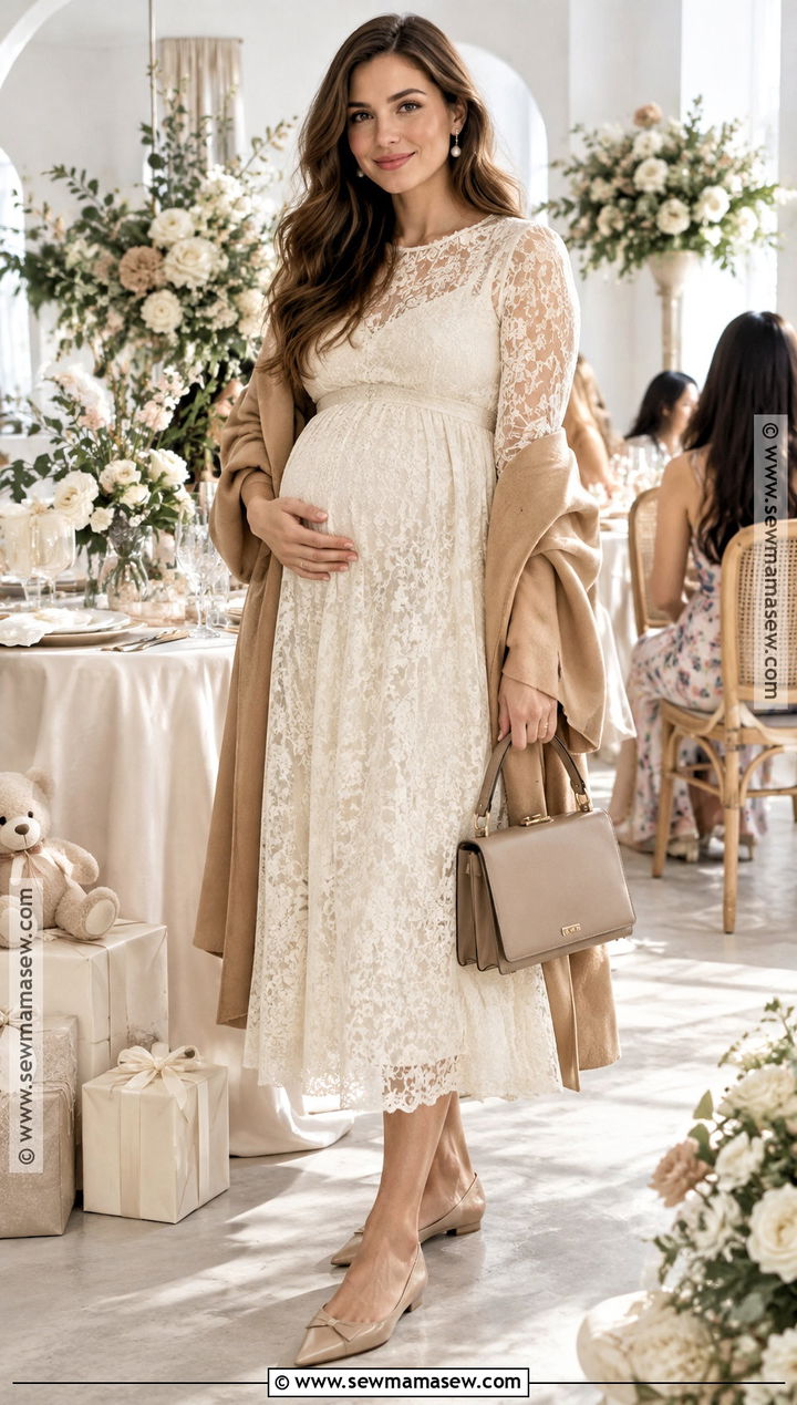 Cream Lace Fall Baby Shower Dress - 20 fall baby shower dress ideas for moms