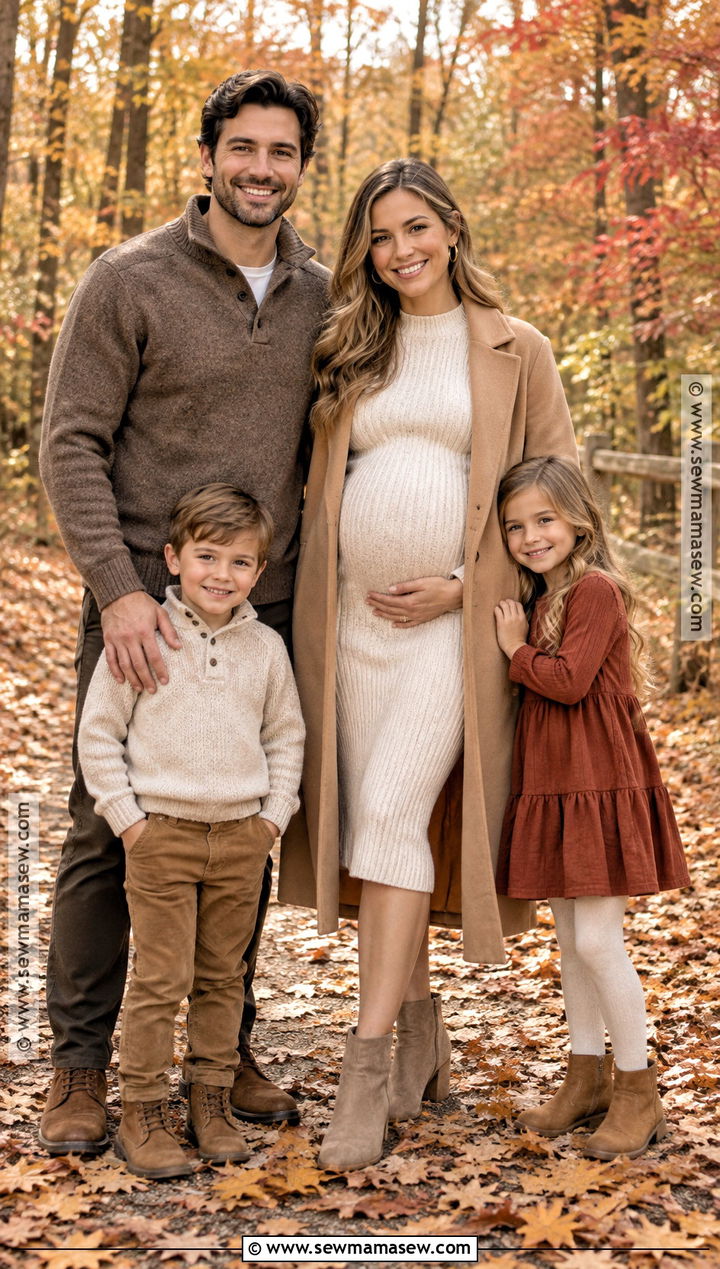 Cream Maternity Sweater Dress With Camel Family Outfits - 15 fall family maternity pictures outfits