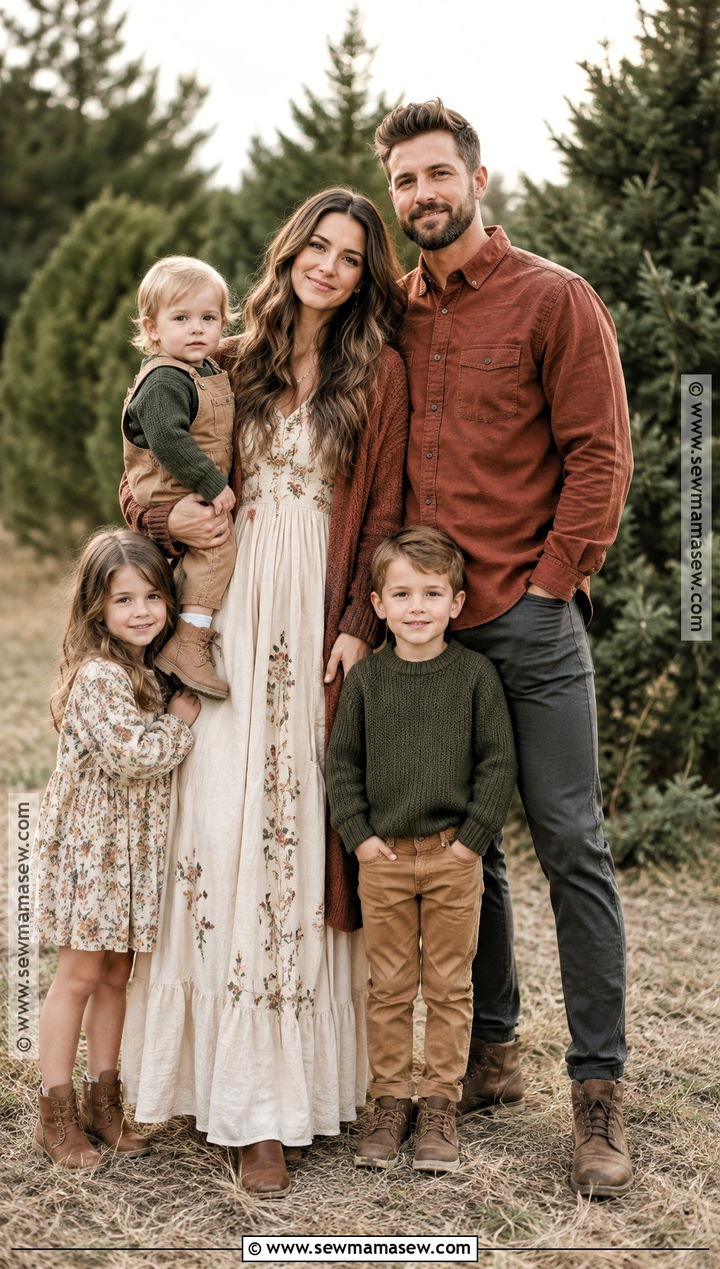 Cream Maxi Dress And Rust Family Outfit - 15 boho fall family photos outfits