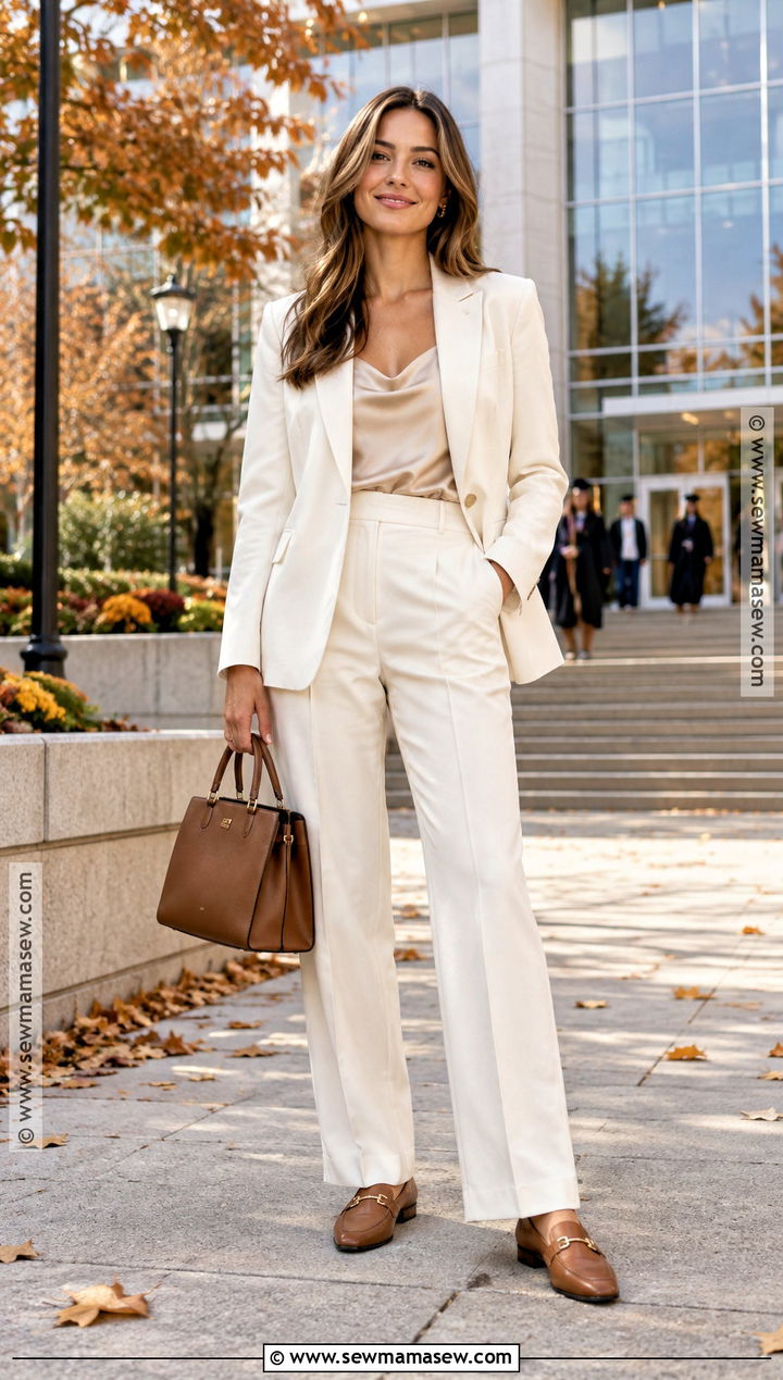 Cream Pantsuit Fall Graduation Outfit - 25 fall graduation outfit ideas