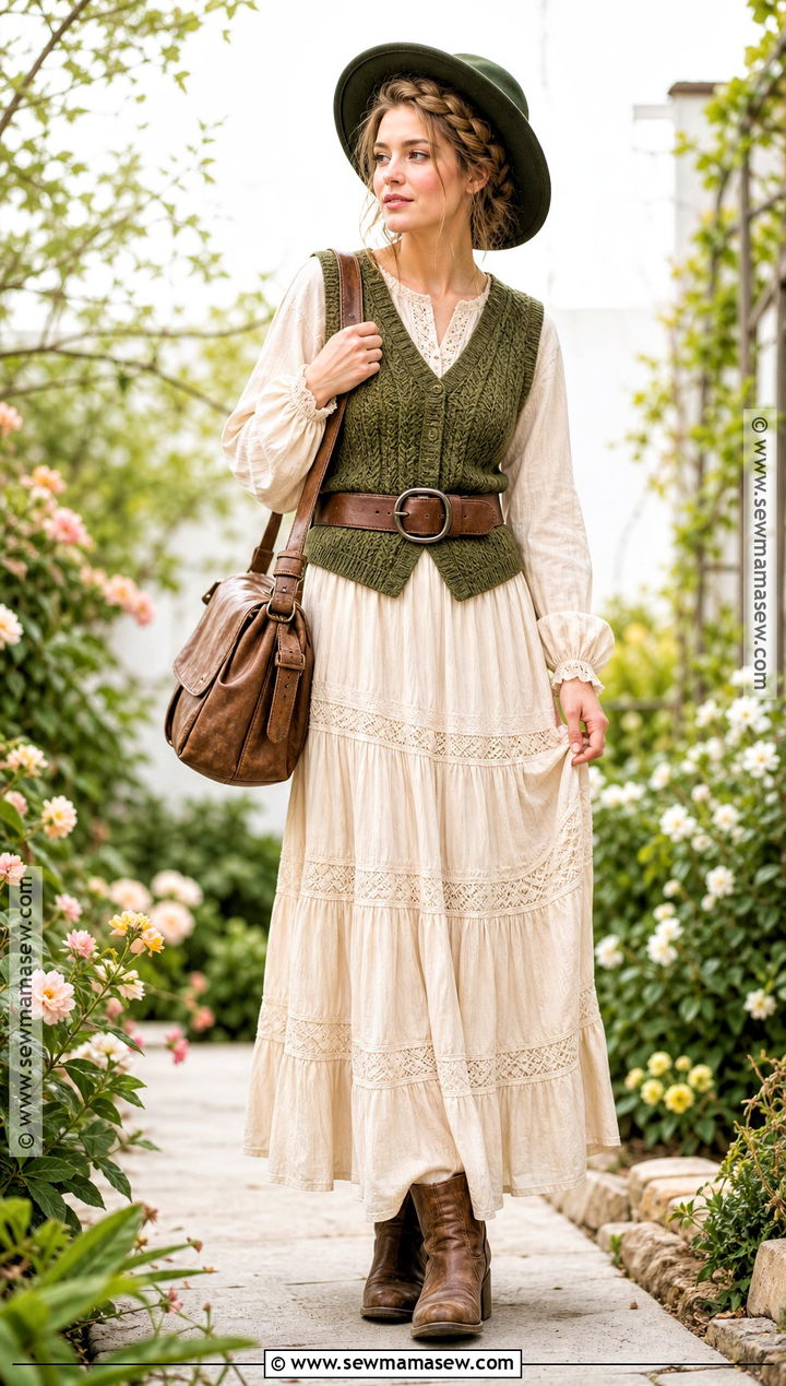 Cream Prairie Dress Boho Witch Outfit - 30 Boho Witch Outfits