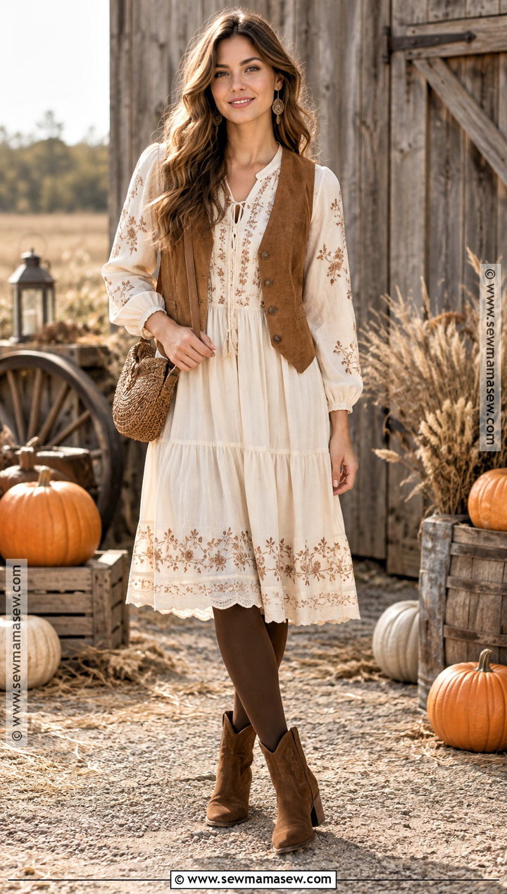 Cream Prairie Dress Pumpkin Patch Outfit - 20 pumpkin patch dress ideas