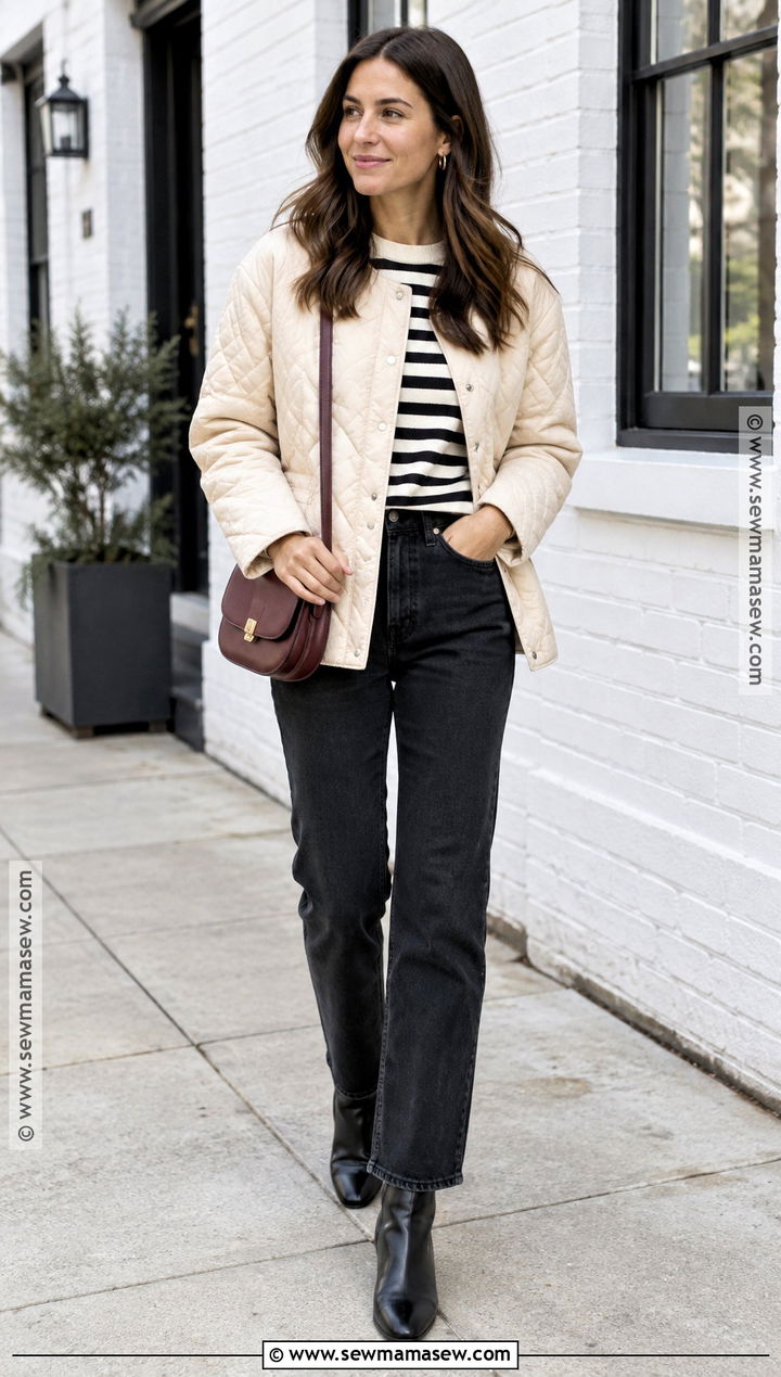 Cream Quilted Jacket With Black Jeans - 15 cream quilted jacket fall ideas