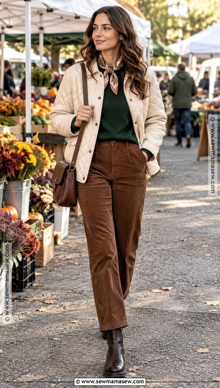 Cream Quilted Jacket With Corduroy Pants - 15 cream quilted jacket fall ideas