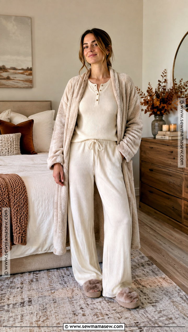 Cream Ribbed Knit Fall Pajama Set - 20 Fall Pjs Aesthetic Ideas