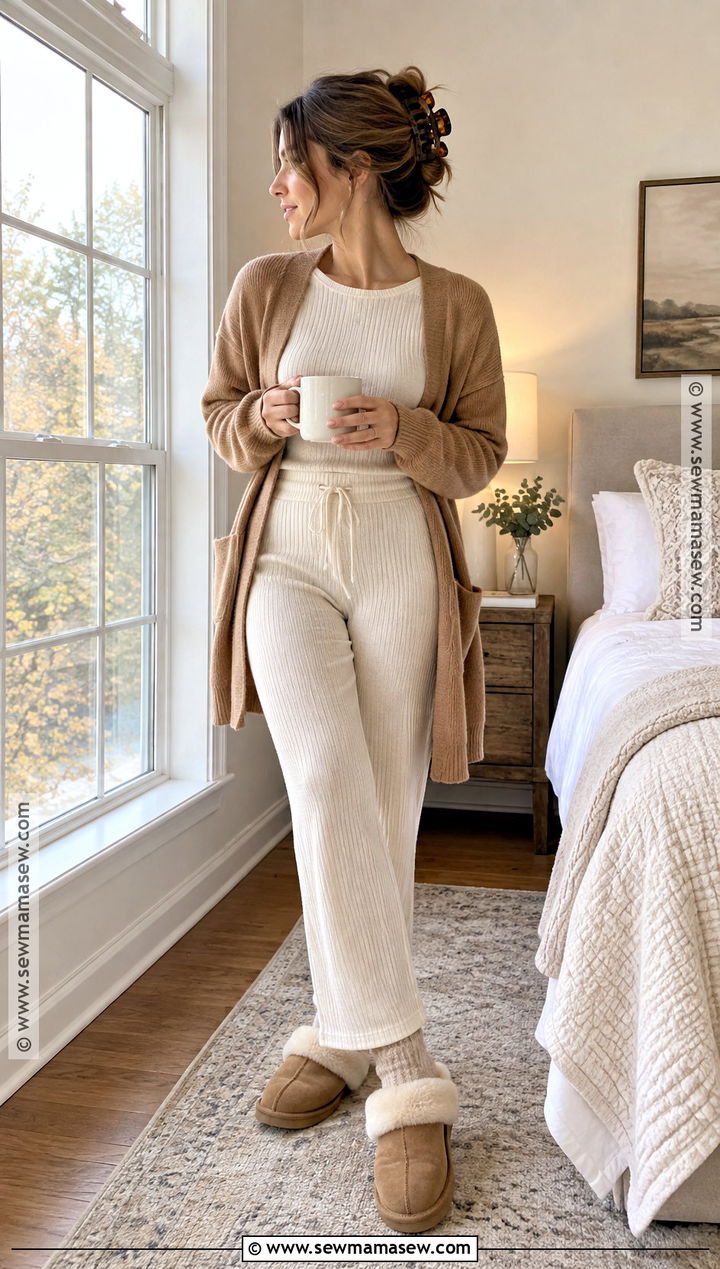Cream Ribbed Knit Fall Pajamas - 20 Fall Pajamas Aesthetic